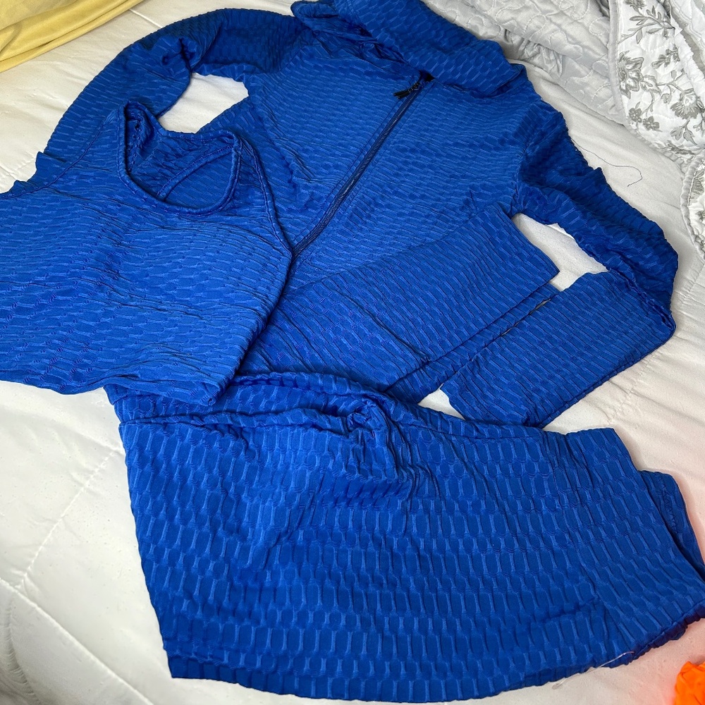 Three piece royal blue workout set